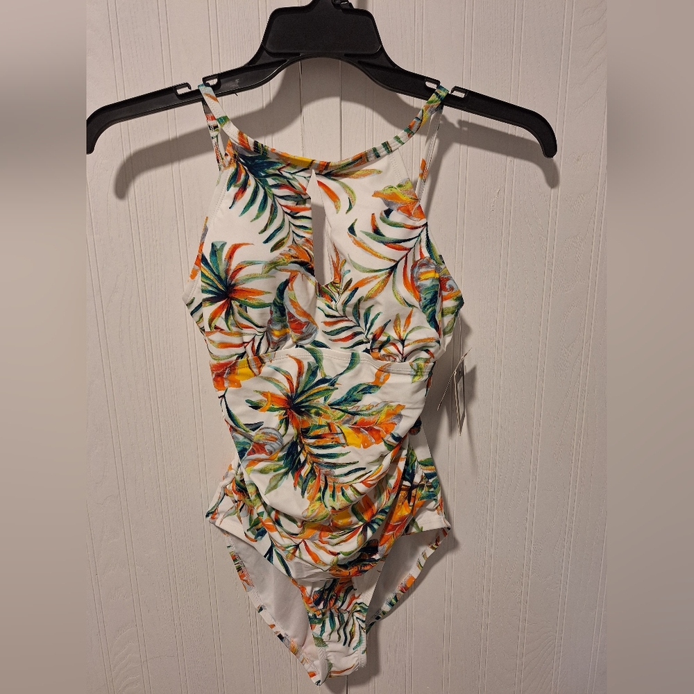 Ellen Tracy Palm Print Halter One Piece | Tummy Control | NWT - Picture 6 of 7